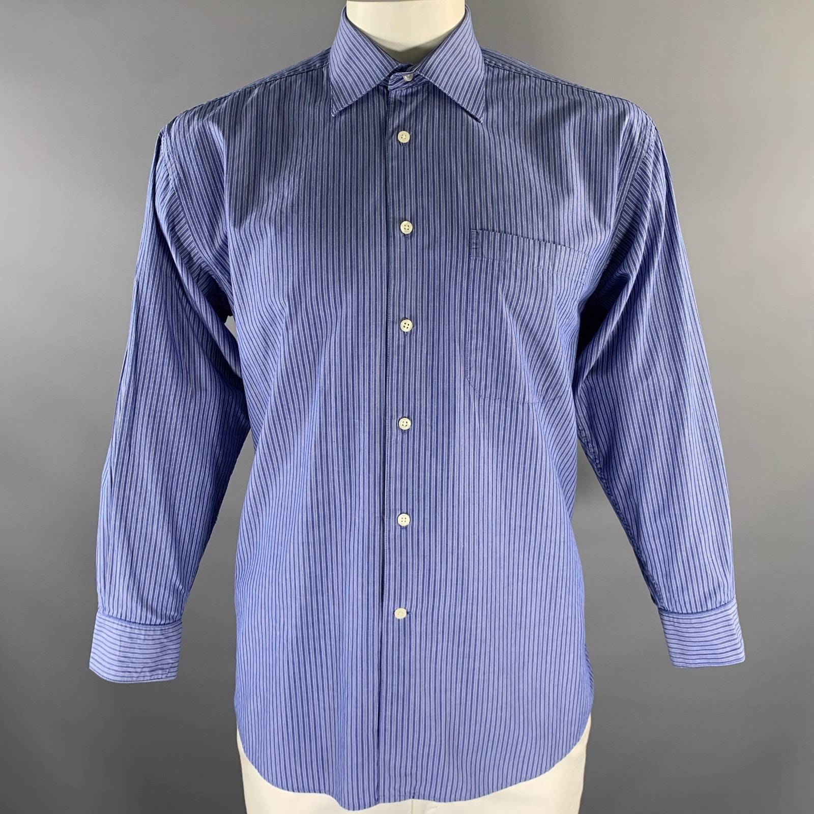 Christian Dior Size L Blue White Stripe Cotton Vintage Long Sleeve Shirt